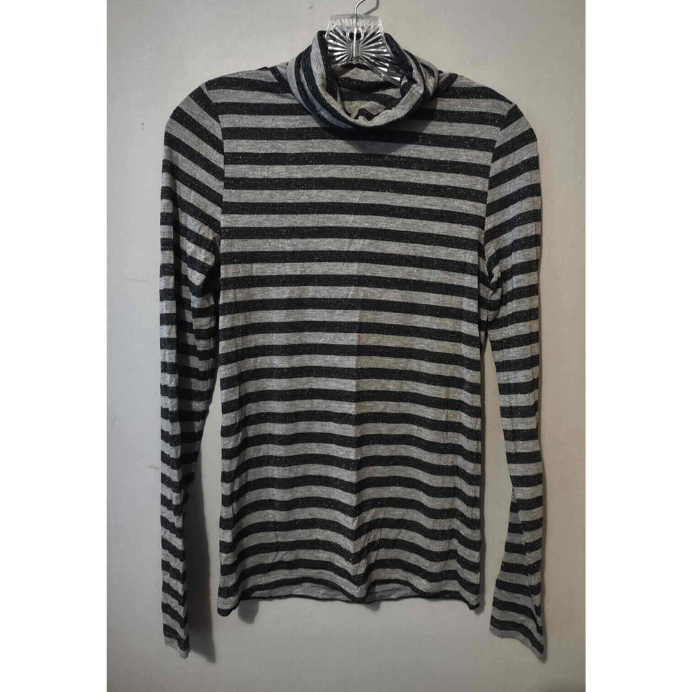 Women's Grey & Black Sparkly Stretchy Turtleneck Top Size M * See Measurements*